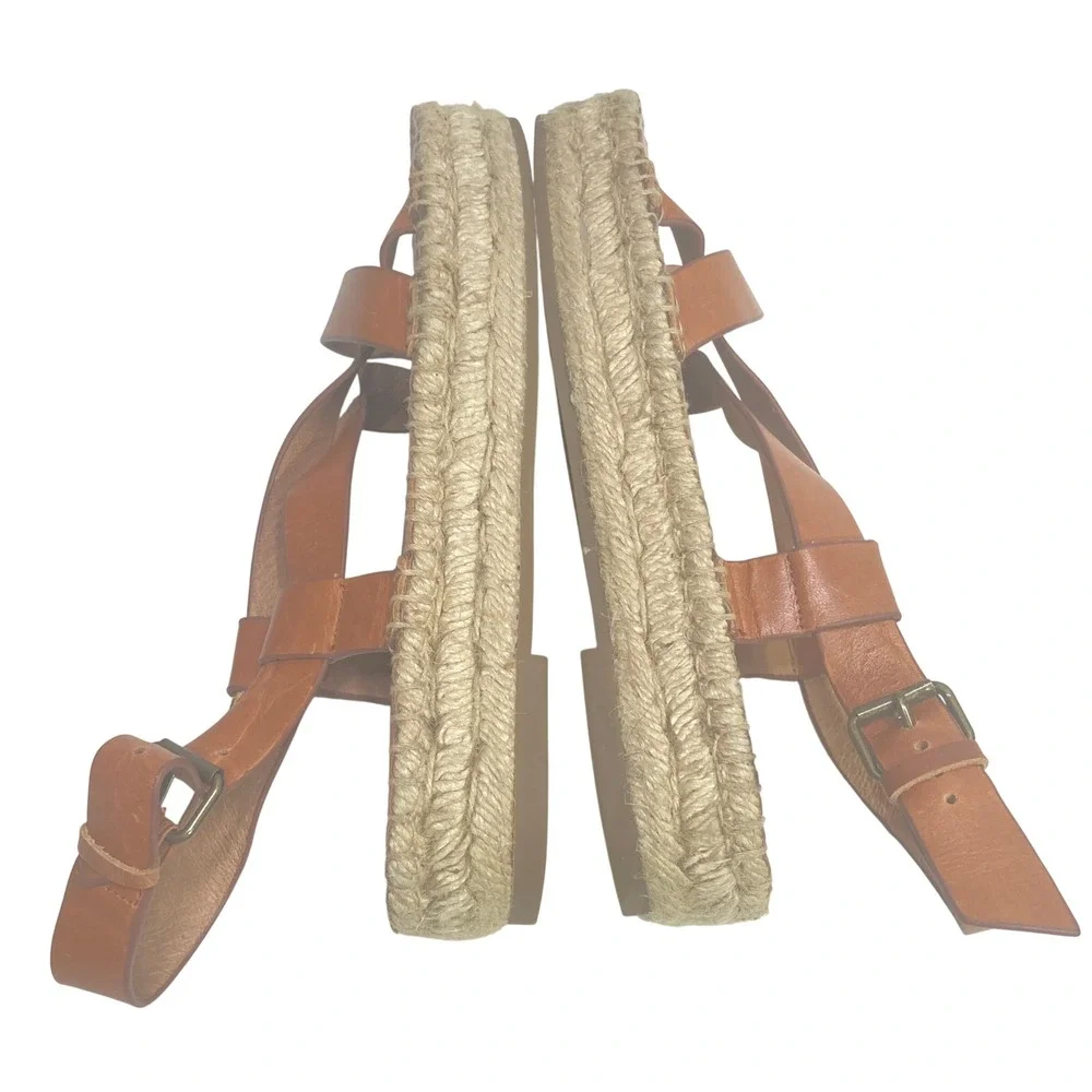Madewell AM199‎ English Saddle Brown Leather Espadrille Gladiator Sandals Sz 6.5